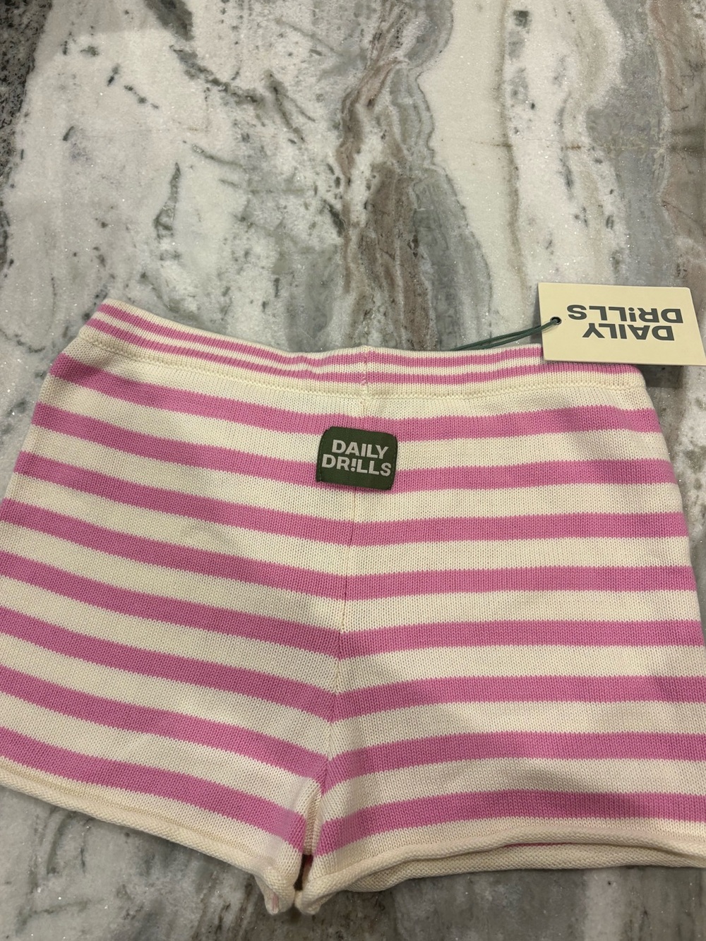 DAILY DRILLS NWT Beach Knit Mini Shorts - Pink & Cream Stripe XS/S - Picture 6 of 6